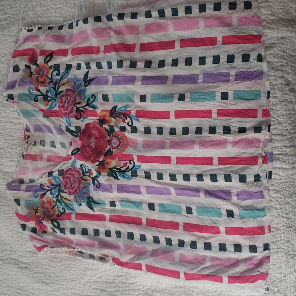 Savanna Jane 1X sleeveless tank floral stripe embroidery
